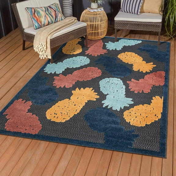 Unique Loom Belize Outdoor Collection Area Rug - Turneffe (5' 3" x 8' Rectangle Black/Rust Red)