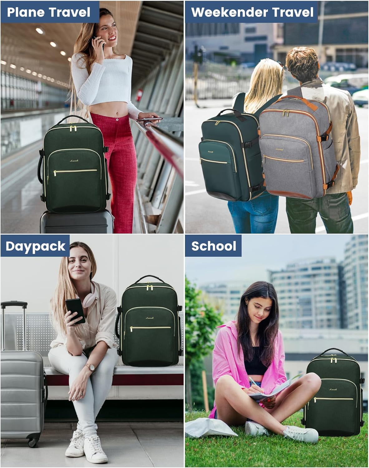 Lovevook Travel Luggage Backpack,Laptop Backpack for Women 17.3",40L Waterproof Carry-on Business Daypack Flight Approved Large Weekender Overnight Bag with 3 Packing Cubes