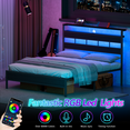 thumbnail image 5 of Tydimor Bed Frames Queen LED Lighting with Headboard Storage Shelves, USB Ports Queen Size Platform Bed Frame Steel Slats Support, Underbed, 5 of 6