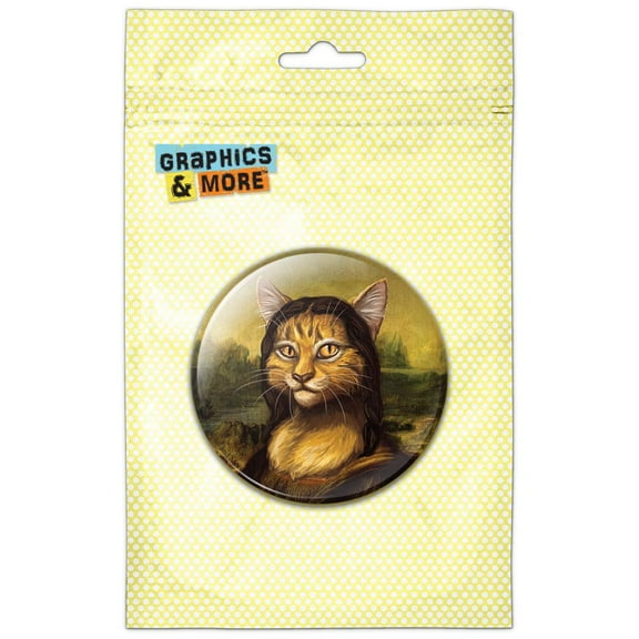 Meowna Lisa Mona Cat Leonardo da Vinci Pinback Button Pin Badge