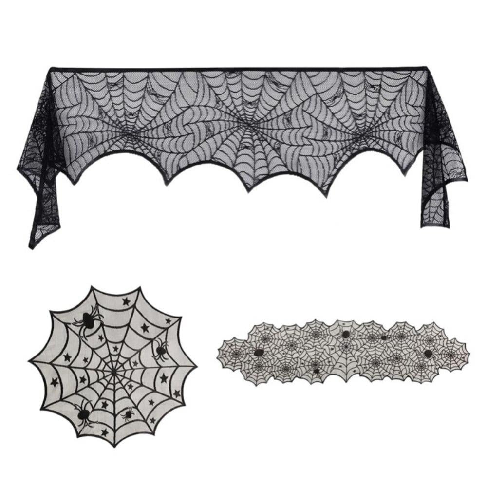 Details about   Halloween Decoration Lace Spider Web Tablecloth Fireplace Mantel Scarf Black 