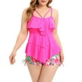 thumbnail image 1 of Women Plus Size Tankini Ruffle Swimsuit Two Piece Flowy Swimdress Tummy Control Bathing Suits with Boyshorts, 1 of 6
