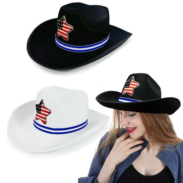 Sombrero vaquero con bandera americana y cinta patriótica y estrellas - Sombrero de fiesta del Oeste para celebraciones del 4 de julio y eventos festivos