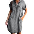 thumbnail image 6 of Hontri Women's Casual Dress Summer Dress Women's Slim Fashion Sleeve Denim Midi Short Women's Casual Dress Grey 5Xl, 6 of 6
