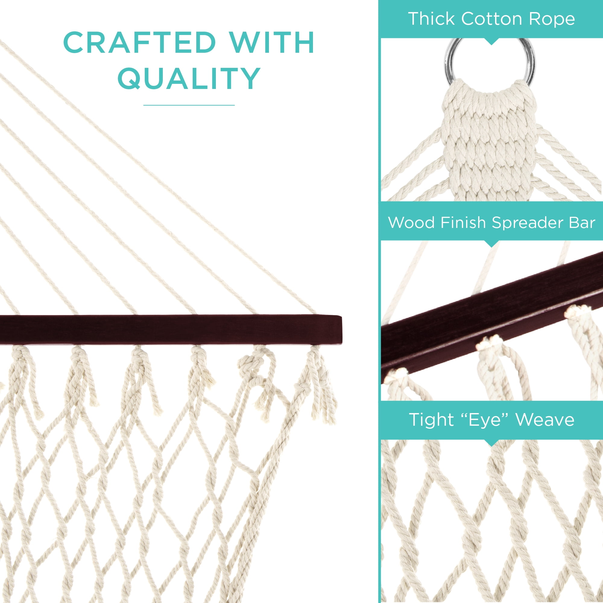 Best Choice Products 2-Person Woven Cotton Rope Double Hammock for Backyard w/ Spreader Bars, Carrying Case