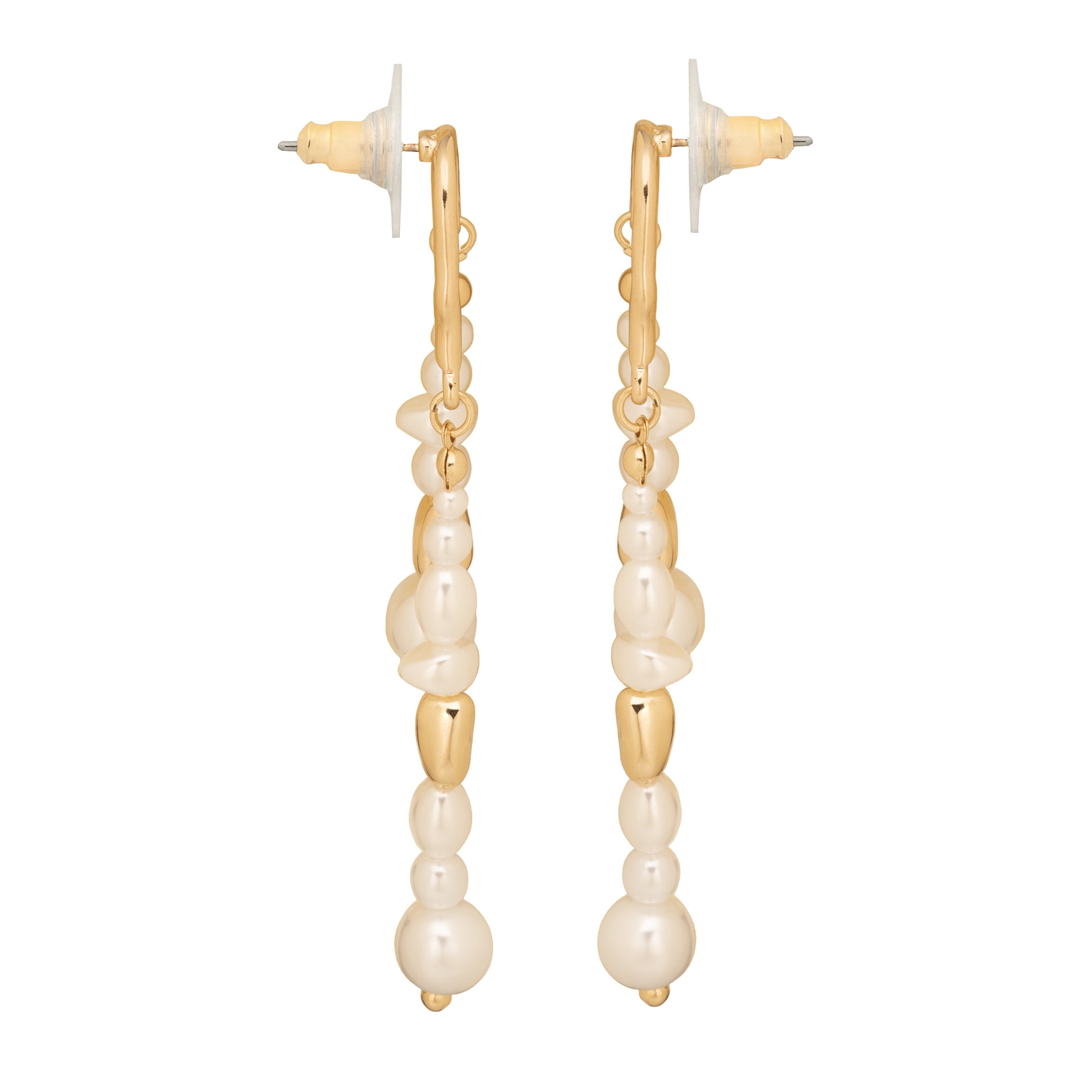 Time and Tru Women's Gold Tone Linear Earrings with Faux Pearl Accent