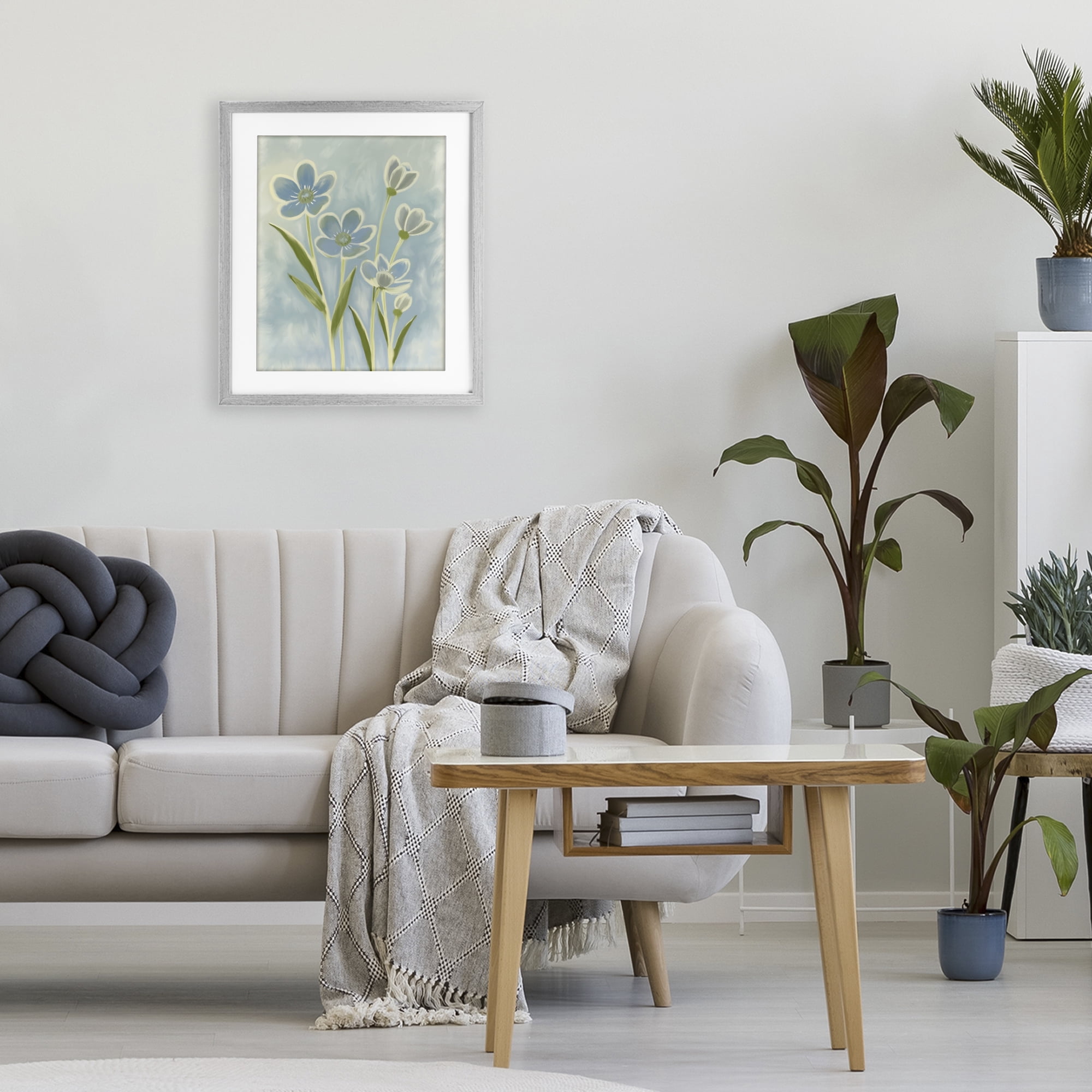 Stupell Industries Blue Petals Contour Gray Framed Print Under Glass, design by Kim Allen