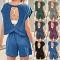 thumbnail image 2 of QATAINLAV Womens 2 Piece Outfits Casual Open Back Crewneck Cap Sleeve Tunic Tops and Drawstring Shorts Lounge Athletic Matching Set Navy M Spring Savings, 2 of 10