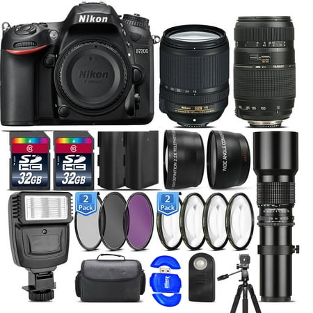 Nikon D7200/D7500 DSLR Camera + Nikon 18:140mm VR + 70:300mm + 500mm + Flash :64GB Mega Bundle