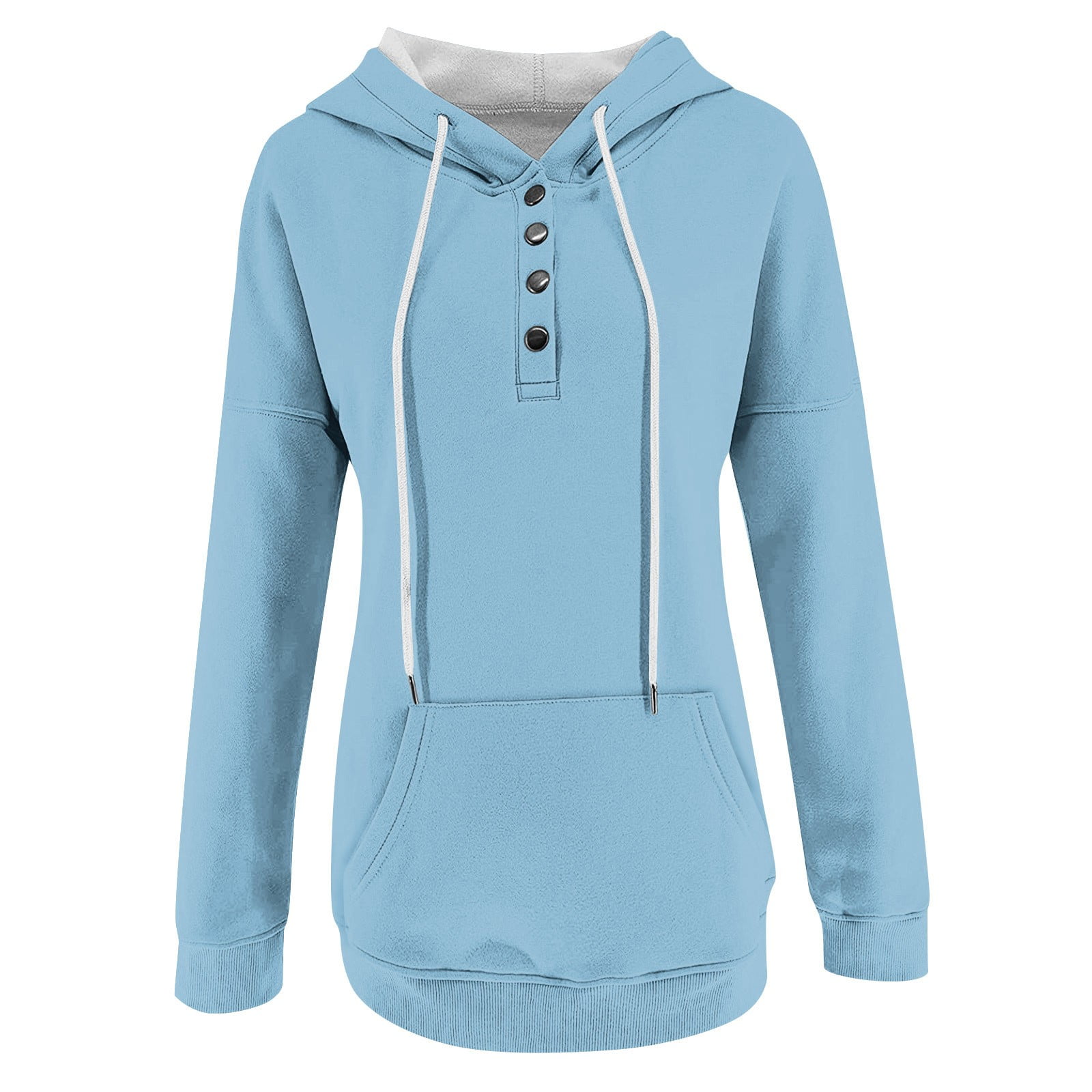 Cuoff Hoodie Sweatshirt for Women Women's Casual Fashion Solid Color Long  Sleeve Pullover Hoodies Sweatshirts Light Blue 2X