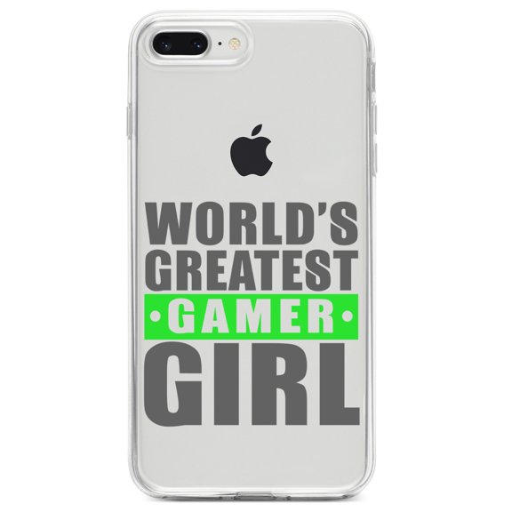 DistinctInk Clear Shockproof Hybrid Case for iPhone 7 PLUS / 8 PLUS (5.5" Screen) TPU Bumper Acrylic Back Tempered Glass Screen Protector - World's Greatest Gamer Girl Video Games