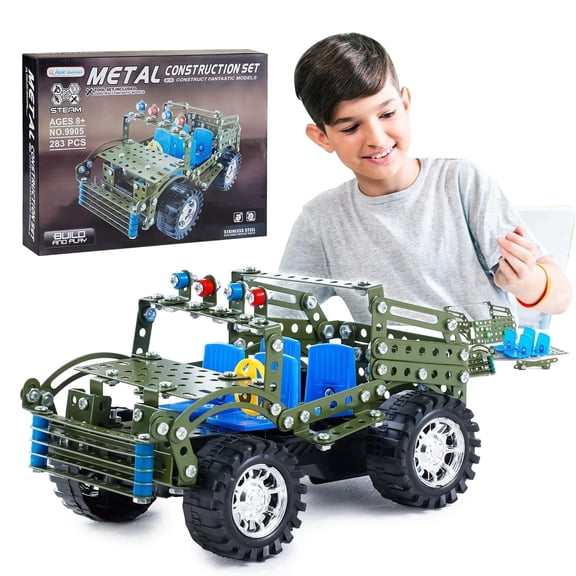 Volico Metal Model Car Kit for Boys 8-14, 283Pcs Off-Road STEM Building Toys, DIY Army Engineering Truck Gift Set for Kids and Adults