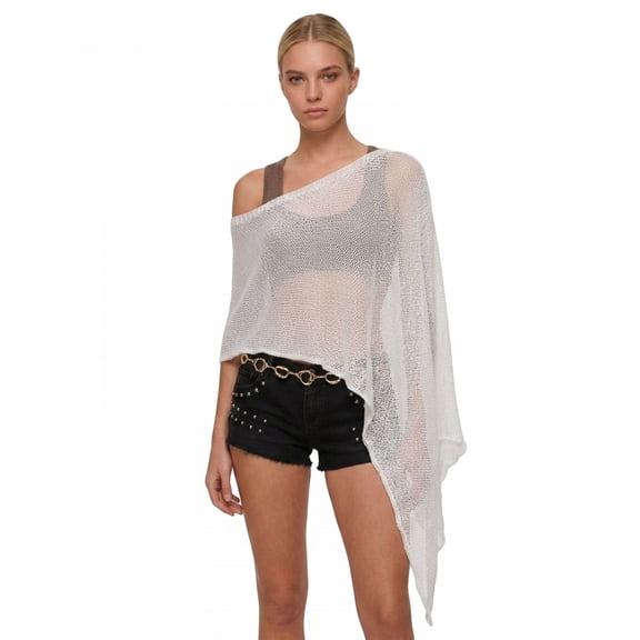 LMLYSoH Women's Knitted Poncho Fashion Lightweight Solid Color Off One Shoulder Shawl Wrap for Beach Party