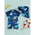 thumbnail image 2 of JYYYBF Toddler Boys Rash Guard Swimsuit Playsuits Shark Print Zipper Short Sleeve Sun Protection Bathing Suit with Swim Cap, 2 of 6