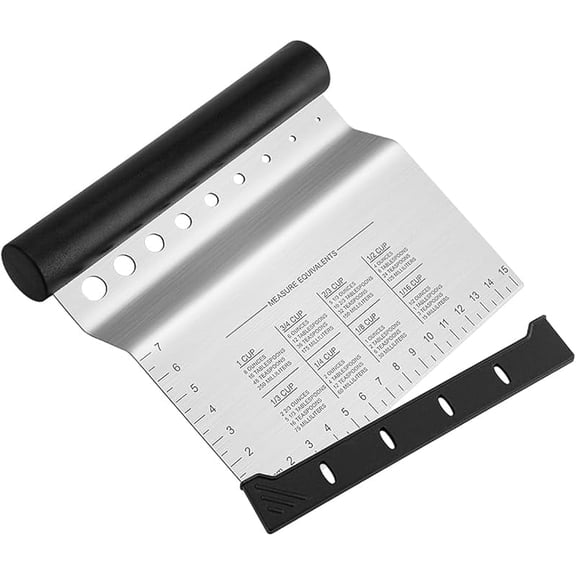 Dough Bench Scraper/Cutter/Chopper Stainless Steel Blade with Herb Stripper,Multipurpose Kitchen Pastry Tool with Scale Ruler - Leaf Remover