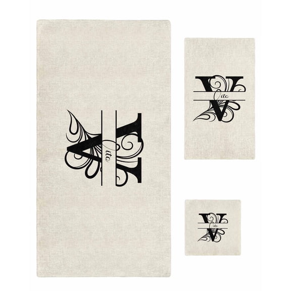 Letter V Towel Set of 3, Soft Microfiber Bath Towels, Hand Towel, Washcloths, Monogram Words Quick-Dry Absorbent Towels for Bathroom Kitchen Hotel Beach Gym Spa