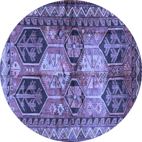 Ahgly Company Machine Washable Indoor Round Persian Blue Traditional Area Rugs, 5' Round