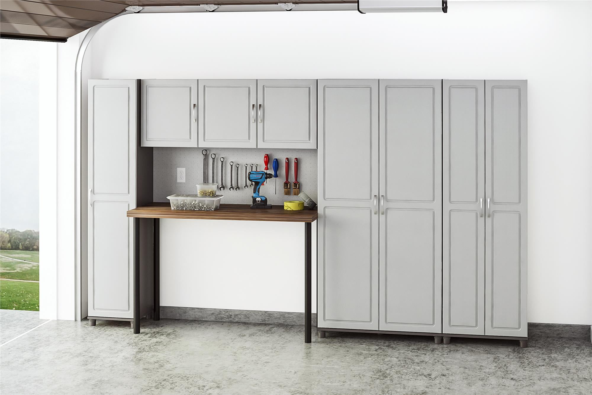Systembuild Evolution Kendall 16" Wooden Utility Storage Cabinet, Dark Gray/Light Gray