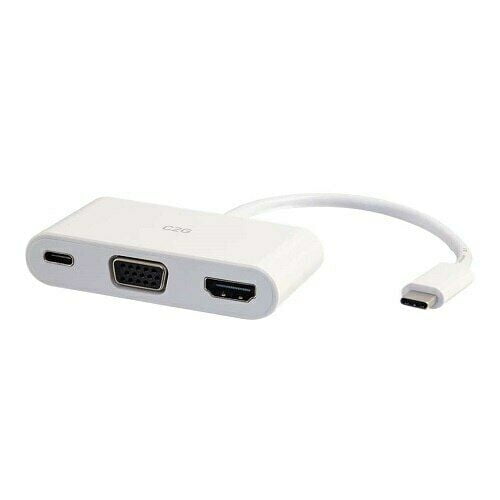 C2G USBC to HDMI and VGA Adapter Converter with Power Delivery White