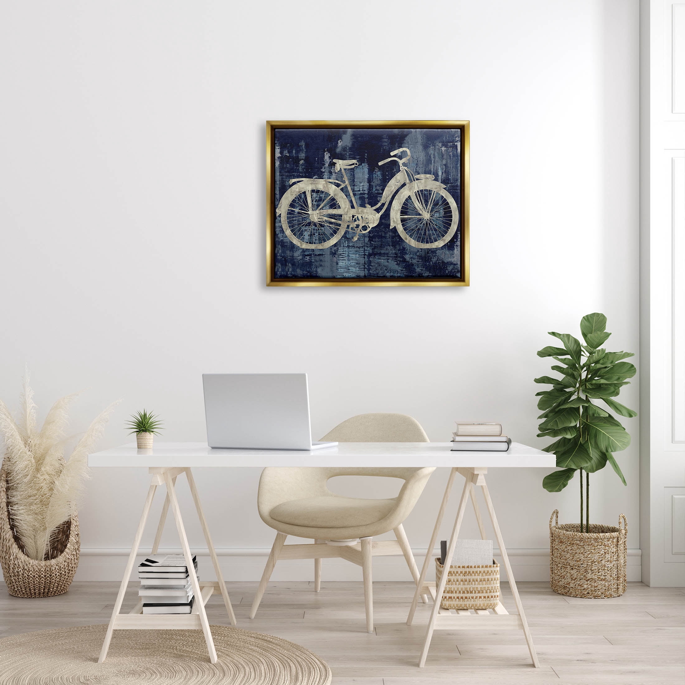 Rustic Bicycle Brushed Silhouette Transportation Graphic Art Metallic Gold Framed Art Print Wall Art