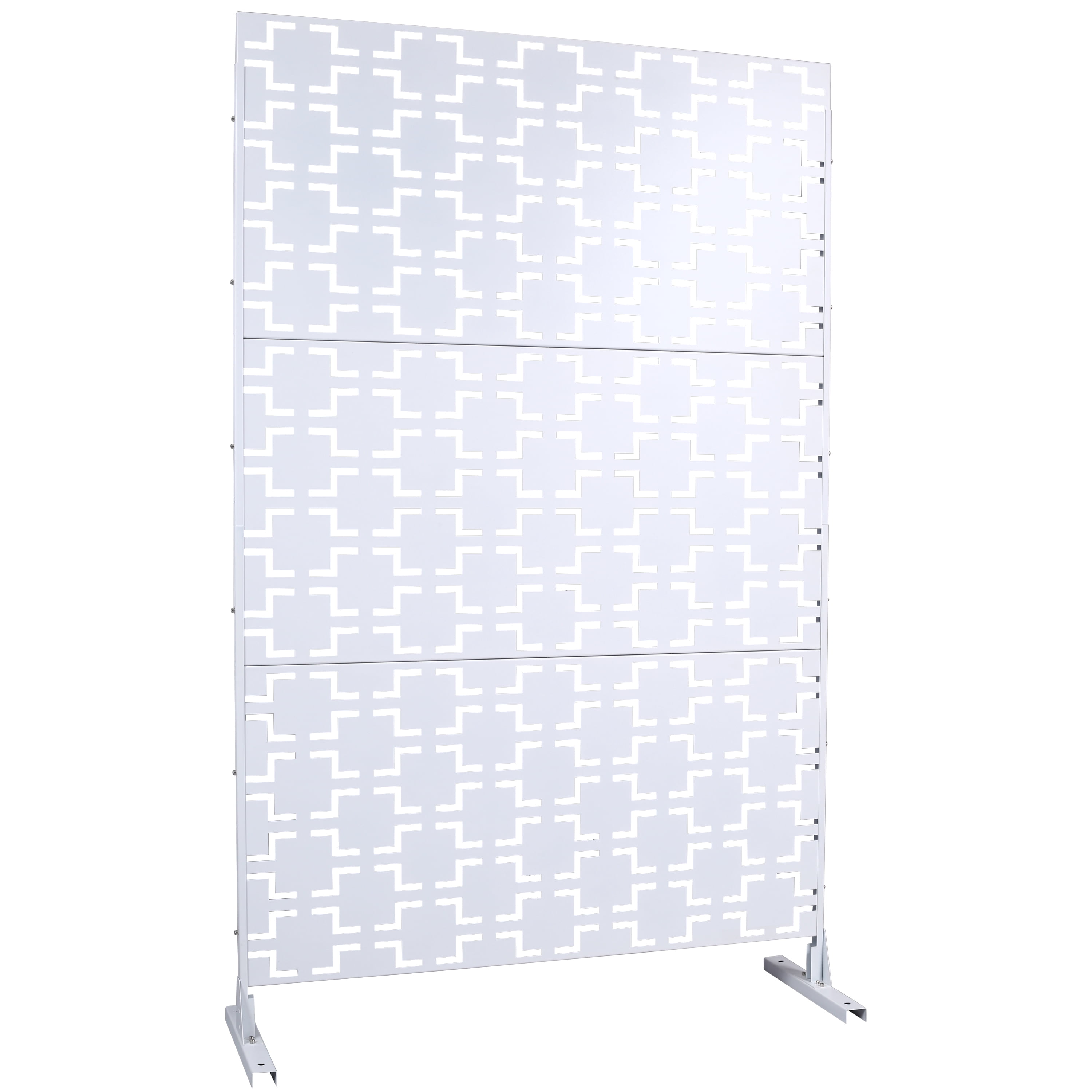 Outdoor Decor Privacy Screen, 76"Hx48"W Freestanding Metal Room Divider for Deck Balcony, Black