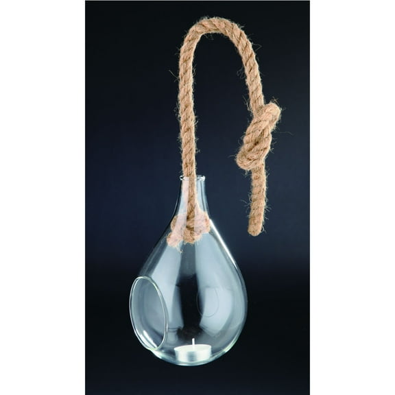 CC Home Furnishings 15.5" Clear Hanging Tealight Holder with Jute Rope