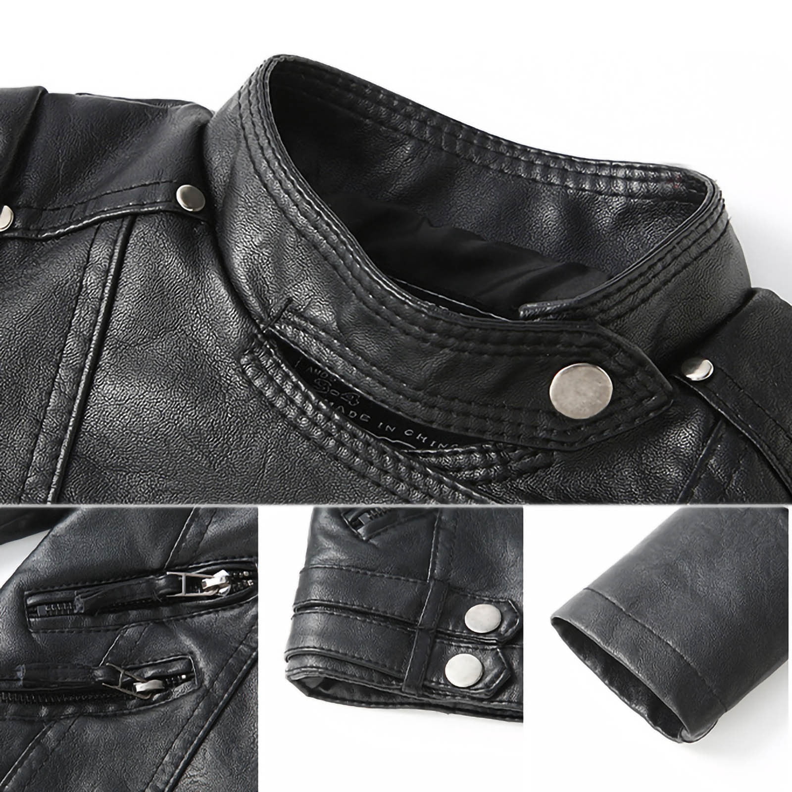 Efsteb Girls Leather Jackets Stand Collar Zip Up Motorcycle Jackets Long Sleeve Button Leather Coats Outerwear (Black,13 Years)