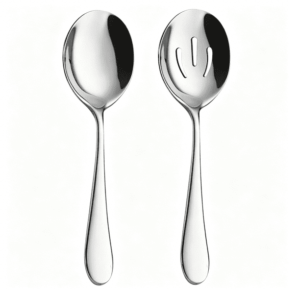 BPPEG 2 Pieces Stainless Steel Flatware Serving Sets, 8.7-Inch Long Handle Slotted Spoons and Serving Spoons for Buffet, Banquet, Cooking, and Kitchen