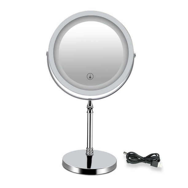 Miroir cosmétique, grossissement 10x, deux côtés, avec éclairage LED,  pliable, noir