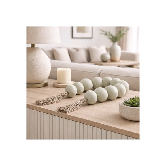 Decorative Bead Garland with Tassel Ends for Home Decor - Ornaments Orbs Accent Perfect for Bathroom, Office, or Coffee Table - Stylish Room, Shelf, and Living Room Decor - 4", Green & Brown