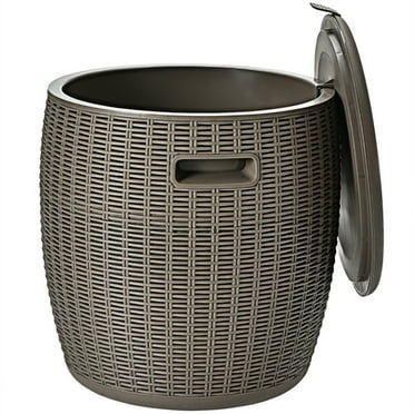 Spaco 9.5 Gallon 4-in-1 Patio Rattan Cool Bar Cocktail Table Side Table-Brown