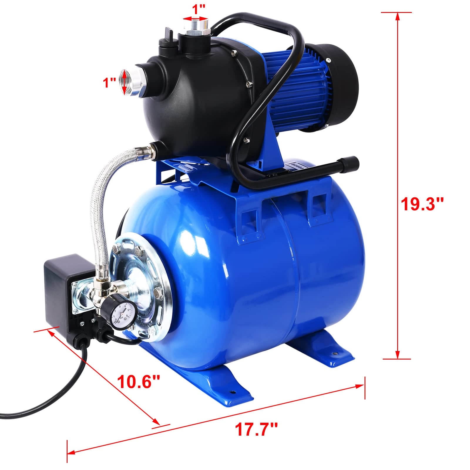 1.6HP Shallow Well Pump with Pressure Tank, 1000 GPH Garden Jet Pump, Irrigation Pump, Automatic Water Booster Pump for Home Garden Lawn Farm