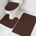 thumbnail image 3 of Solid Brown Bath Mat 3 Piece Bathroom Rug Set, Vintage Minimalism Abstract Denim Pattern Non Slip Bath Rug Contour Mat and Toilet Lid Cover, Absorbent Shower Mats Soft Bath Rugs and Mats Sets, 3 of 8