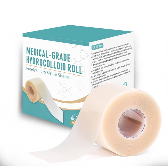 Hydrocolloid Roll for Wound Care, Hydrocolloid Patch Bandages with Self-Adhesive, Bed Sore Bandages, Highly Absorbent for Burn, Blister, Acne Care, Sterile and Waterproof (2in x 6.5ft)