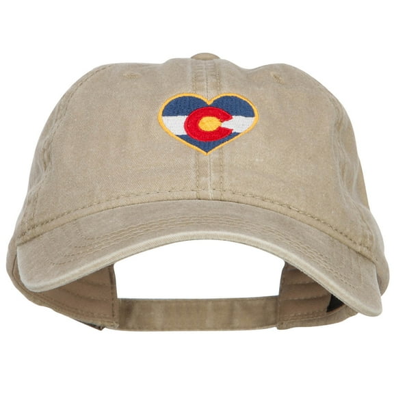 Heart Colorado Flag Embroidered Washed Cap - Khaki OSFM