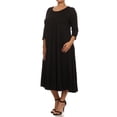 thumbnail image 2 of Women's Plus Size Casual 3/4 Sleeves Basic A-Line Pleated Solid Midi Dress, 2 of 6