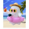thumbnail image 3 of 2 Inch 3D Printed Summerween Beach Banshee Ghost Figurine, Cute Kawaii Ghost Statue with Flamingo Float, Straw Hat and Sunglasses, Halloween Summer Decor Mini Desk Ornament Collectible Gift, 3 of 7