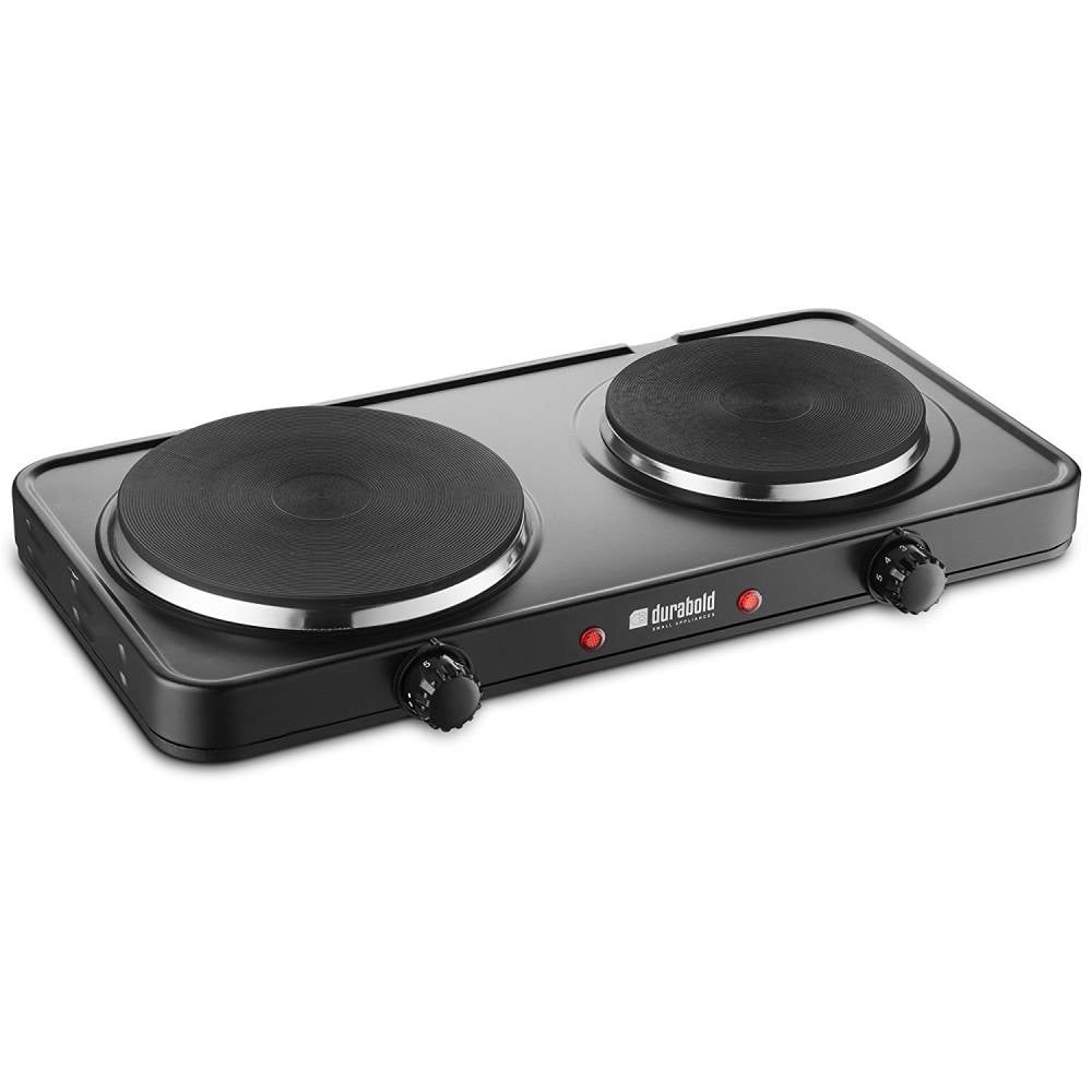 Durabold Electric Double Burner Sealed 1000W 700W Portable Hot Plate New,  Black
