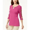 Jm Collection Lattice-Sleeve Top Berry Haze Small