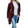 thumbnail image 2 of Women'S Solid Long Sleeve Velvet Jacket Open Front Cardigan Coat with Pockets Outerwear Wine Red L, 2 of 6