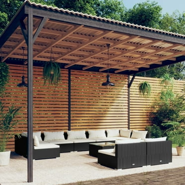 vidaXL 10 Piece Patio Lounge Set with Cushions Black Poly Rattan