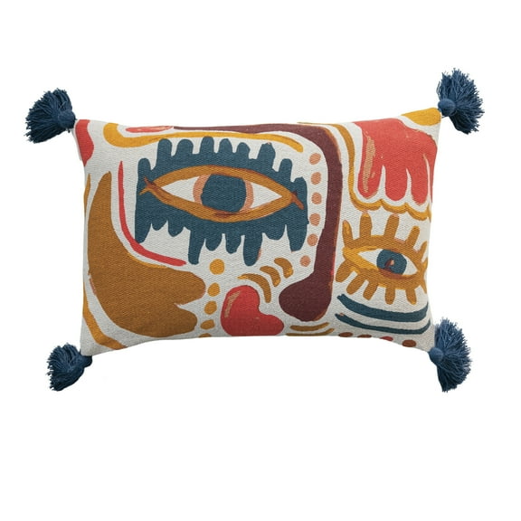 Bloomingville Visage Artistry Cotton Lumbar Pillow, Multicolor