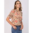 thumbnail image 2 of Blusa de chifón de media manga Allegra K con cuello alto y volantes florales Rosa S, 2 of 5