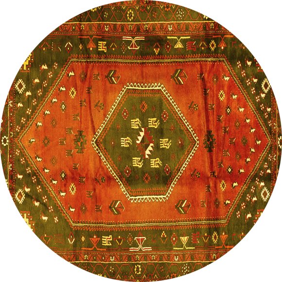 Ahgly Company Indoor Round Persian Yellow Traditional Area Rugs, 4' Round