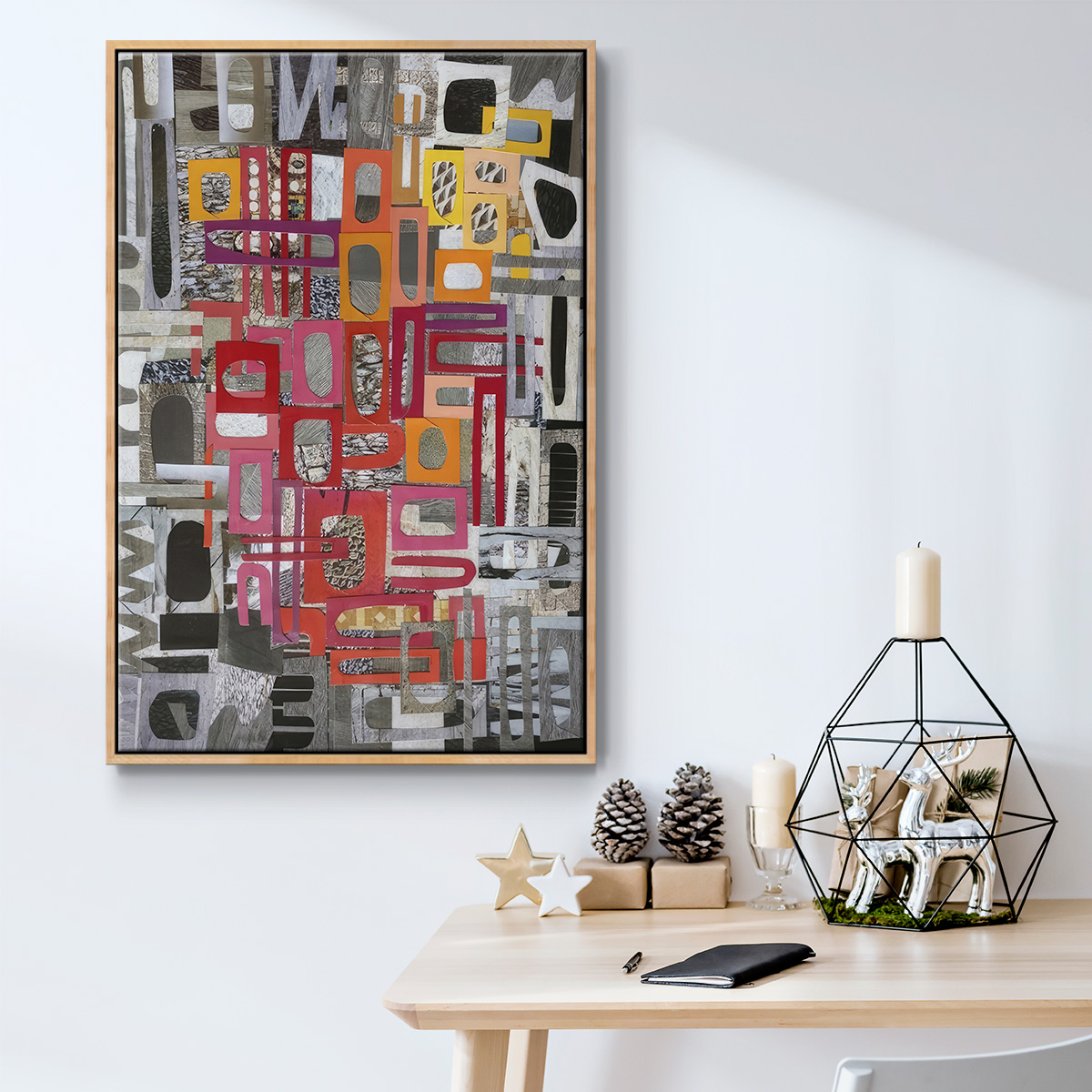 Christmas in the Sierras III - Framed Gallery Wrapped Holiday Canvas - 17 x 25 - Natural Wood Frame