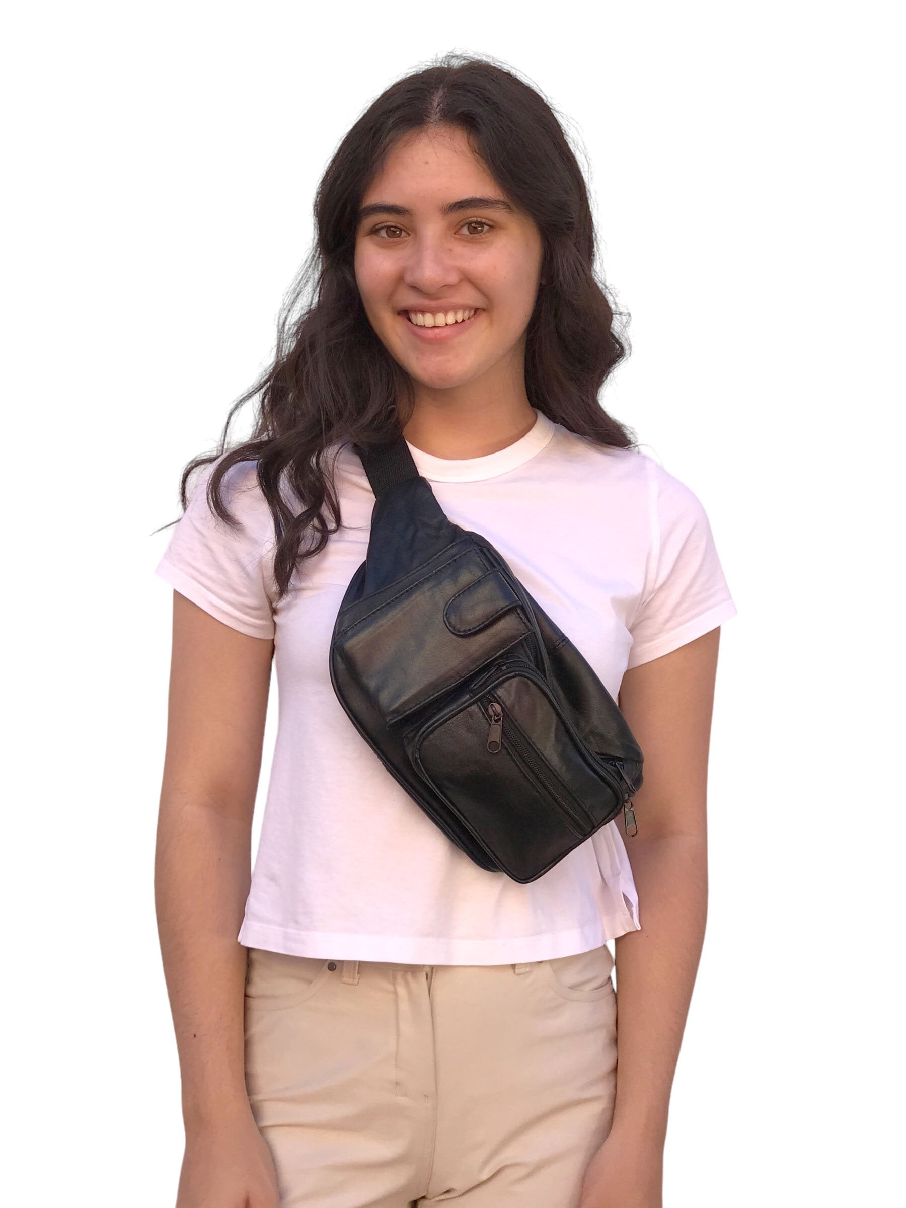 Genuine Leather Fanny Pack Waist Bag Body Pouch Pockets Organizer Phone