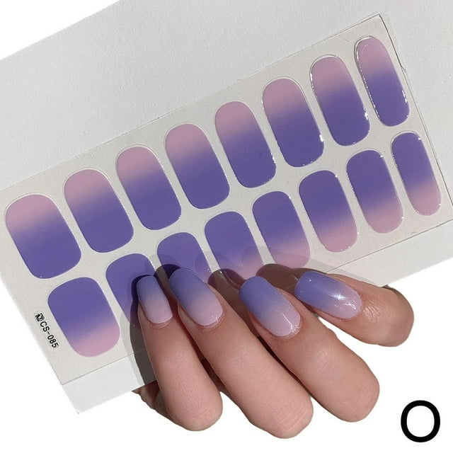 16pcs Gradient Color Fake Nail Stickers Korean Fashion Beautiful Girl Lovely Finished Nail Patch Spring Summer