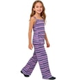 thumbnail image 3 of HVOBTTY Toddler Girl's Summer Casual Striped Crew Neck Cami Tank Top and Flare Pants Loungewear 2 Piece Outfit Suits Purple,7-8 Years, 3 of 5