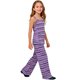 thumbnail image 2 of Conjuntos de camiseta sin mangas con cuello redondo para niños, camiseta sin mangas con botones a rayas y pantalones acampanados, conjunto de dos piezas para niños, camiseta de poliéster para niños, 2 of 5