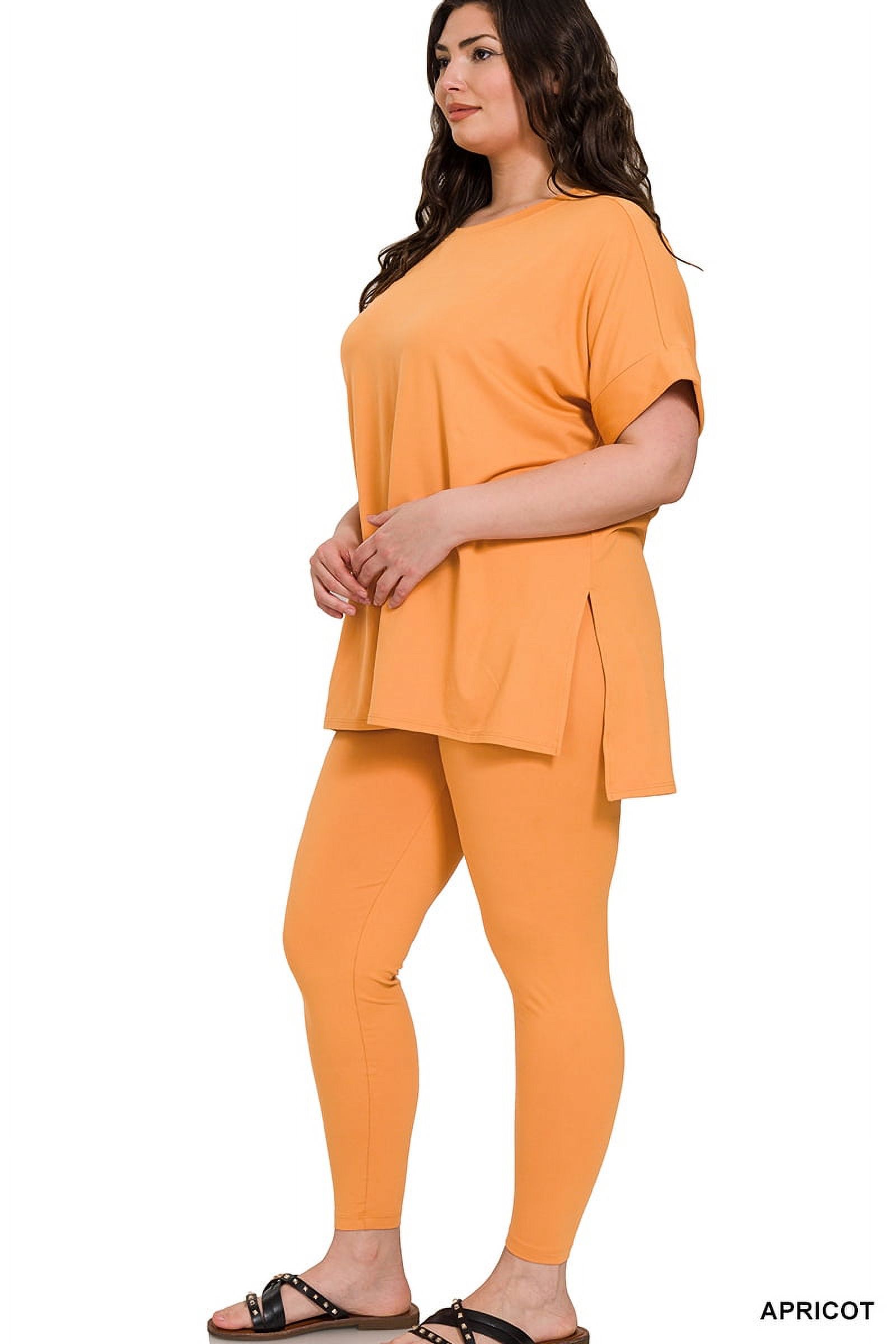 Zenana Plus Size Round Neck Brushed DTY Microfier Short Sleeve Hi-Low Hem & Full Length Leggings Loungewear Set